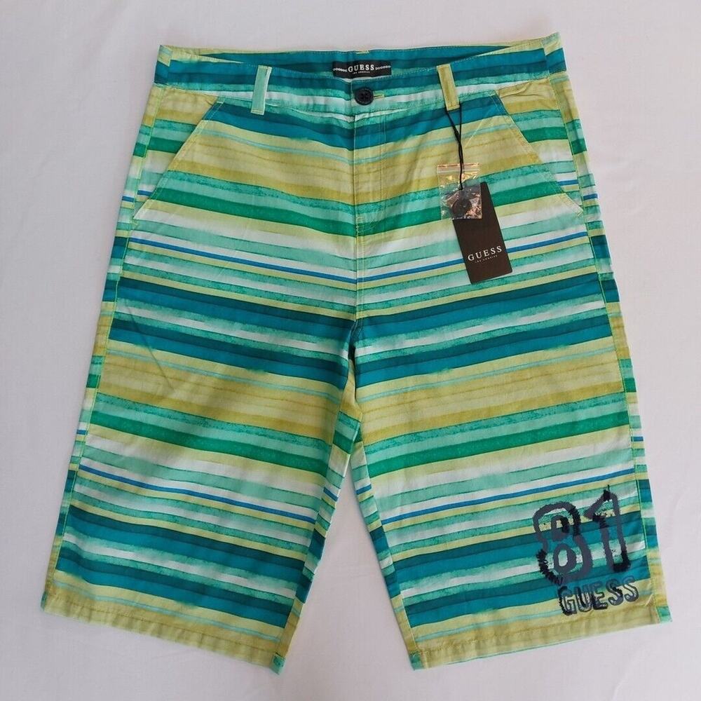 GUESS Boy Bermuda Short Youth Size 18 Green & yellow Striped - Picture 1 of 4
